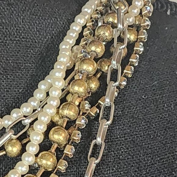 Chico's Silver Gold White Faux Pearl Crystal Ball Chain Box Link 36" Necklace - Picture 11 of 16